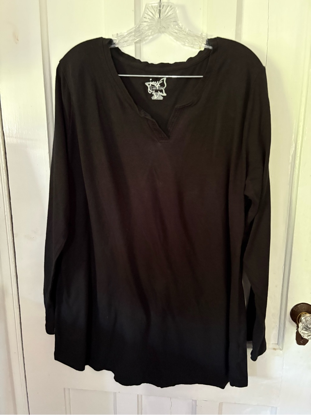Just My Size Women's Black Long-Sleeve V-Neck Top